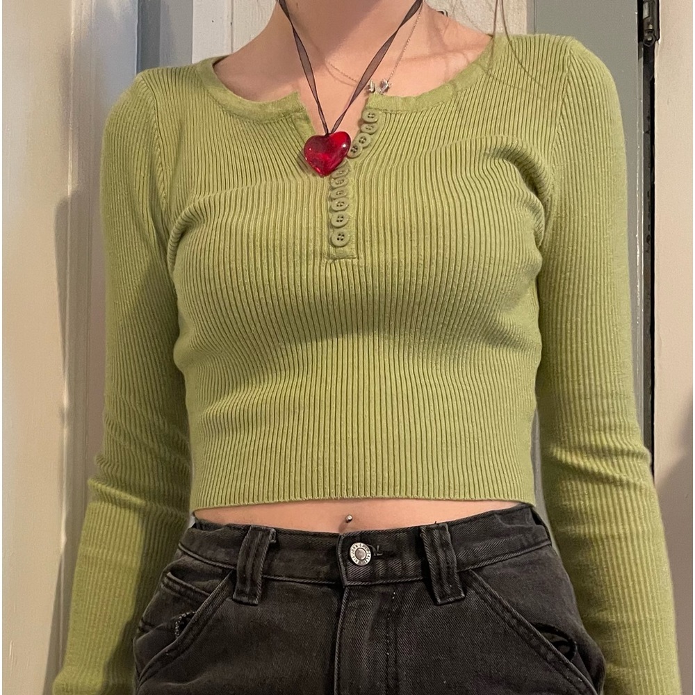Green Cropped Sweater
